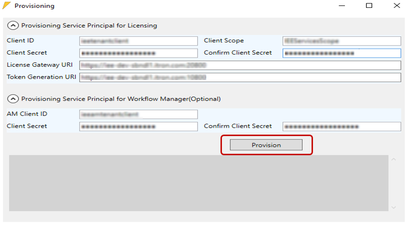 The location of the Provision button.